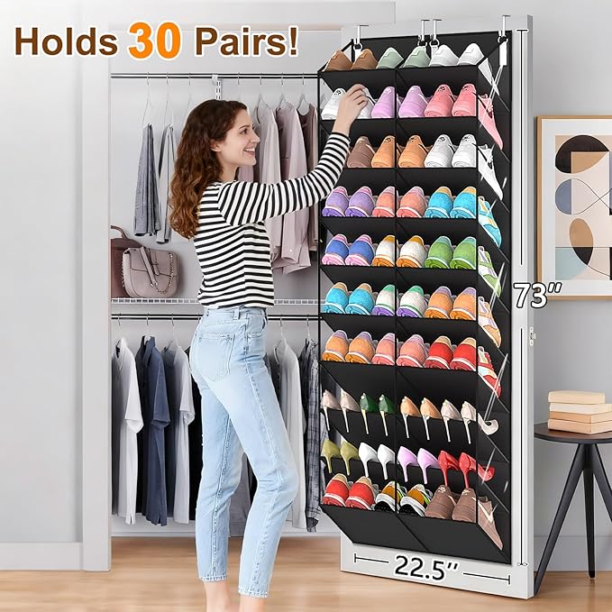 20-30 Pairs Over the Door Shoe Organizer, 10-Tier Door Shoes Rack, Handing