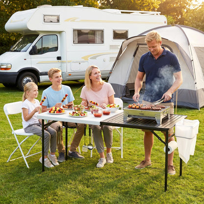 2 Pack 5ft Folding Table for Picnic Camping, Portable Outdoor Table with Metal Grid Grilling Surface, Heavy Duty Foldable Table for Cook Prep,Suitable for Camping, Backyard, Patio and Beach.