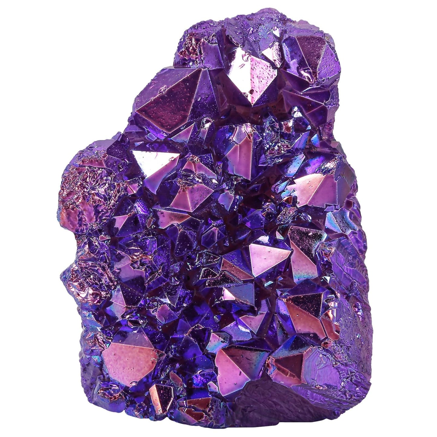 Sportmusies Titanium Coated Rock Crystal Cluster Specimen Home Office Decoration, Irregular-Shaped Quartz Cluster Stone for Reiki Healing Meditation, Purple