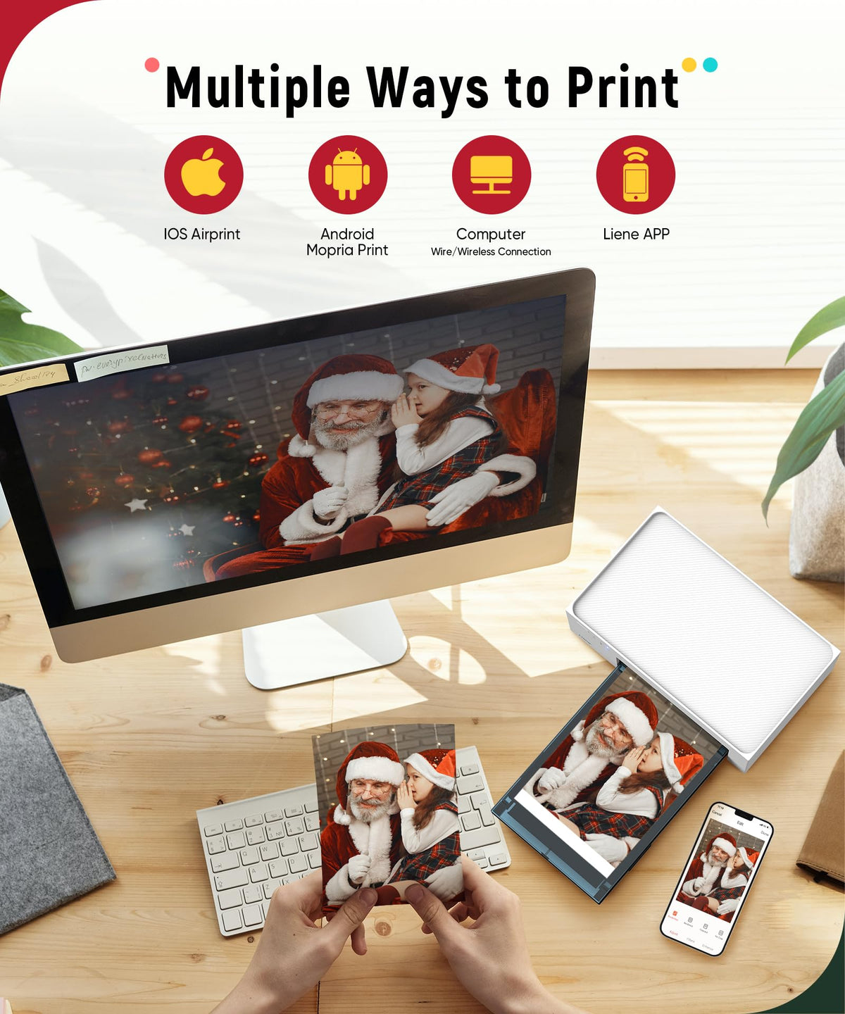 Liene M100 4x6'' Photo Printer Bundle (180 pcs +5 Ink Cartridges), Wi-Fi Picture Printer for iPhone, Android, Smartphone, Computer, Dye-Sublimation, Portable for Home Use
