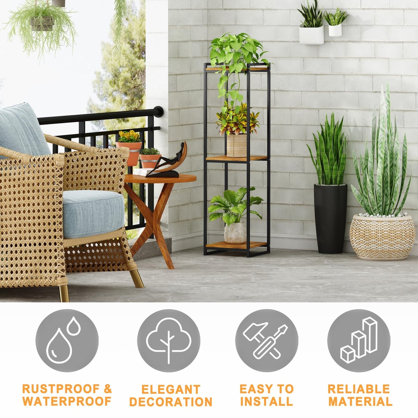 yeavs 3-Tier Plant Stand Indoor, 45" Tall Modern Plant Shelf Corner Flower Pot Holder Organizer for Living Room Balcony Garden, Rustic Brown