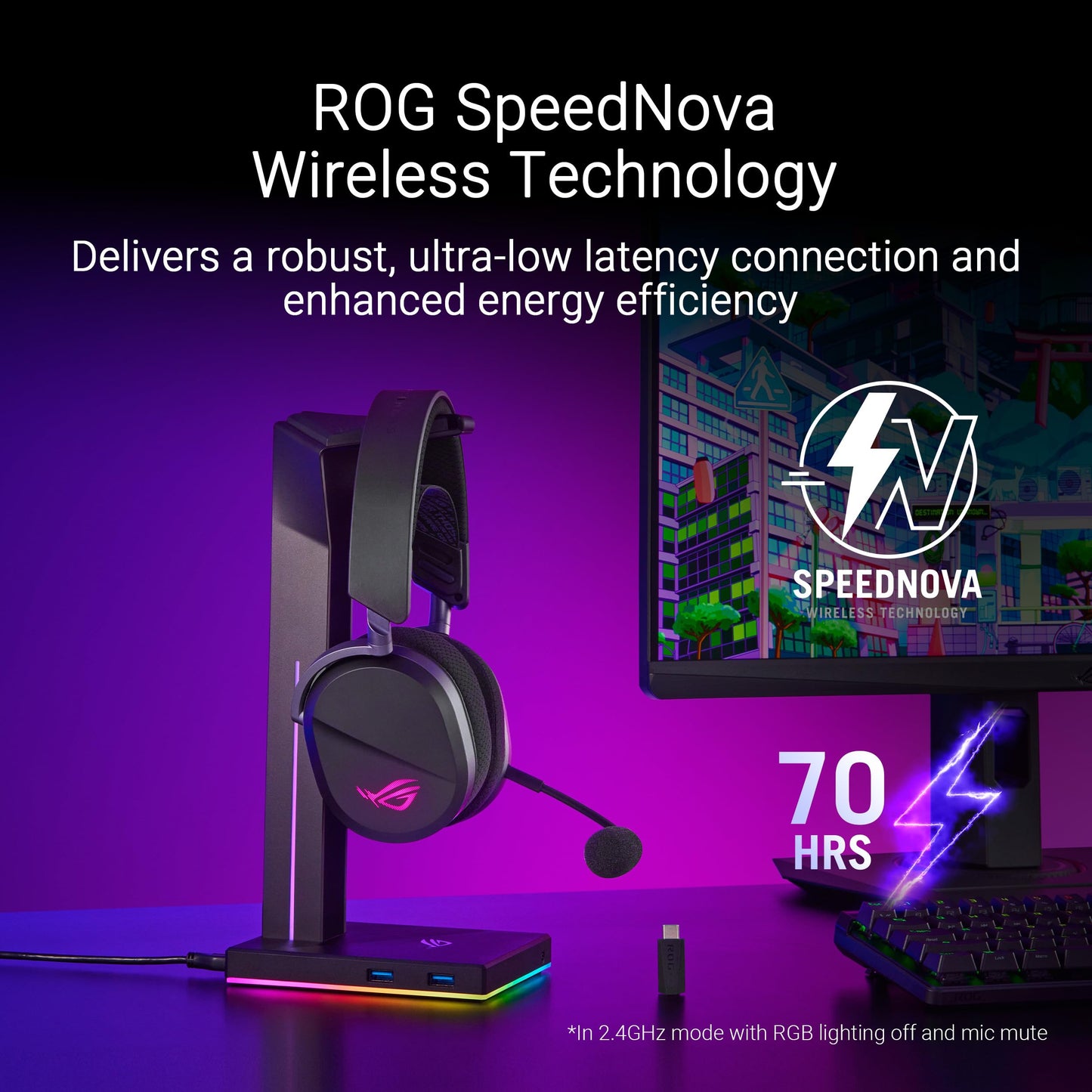 ASUS ROG Pelta Wireless Gaming Headset with Detachable Mic – Tri-Mode (BT, 2.4GHz, USB-C) 50mm Titanium-Plated Drivers, 70Hr Battery, Ergonomic, Lightweight, for PC, PS5, PS4, Switch, Mobile - Black