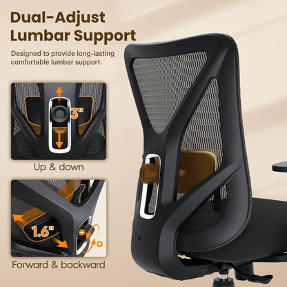 MOLENTS Ergonomic Office Chair, Mesh Computer Desk Chairs with Adjustable Lumbar Support, 3D Armrests, Tilt Function, Comfy Wide Seat, Executive Work Task Chair for Company and Home (Sponge Cushion)