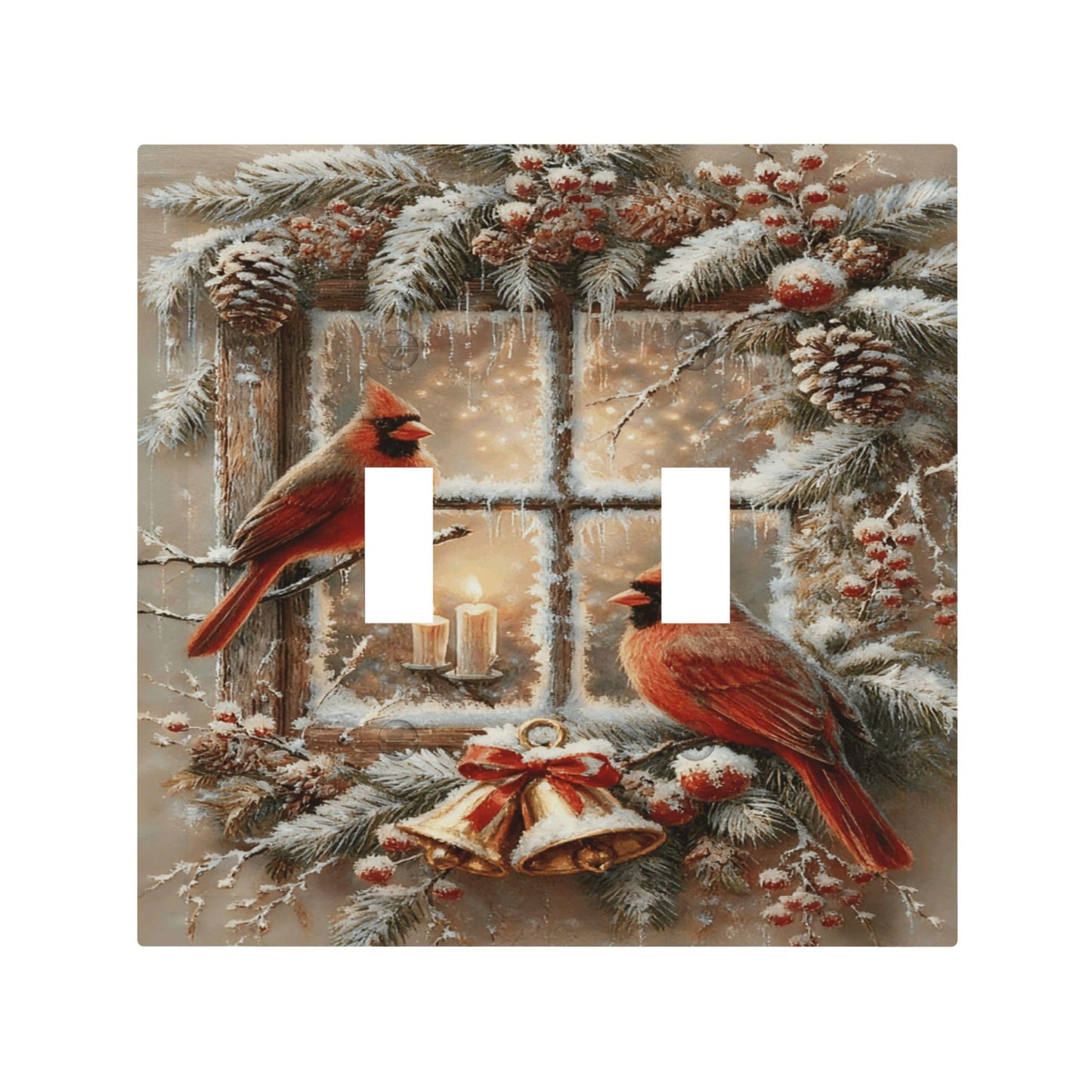 Decorative Art Light Switch Covers Christmas Birds & Bells 2 Gang Double Toggle Wall Plate Decorative Switchcover Electrical Switchplate for Home Decor