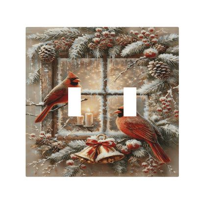 Decorative Art Light Switch Covers Christmas Birds & Bells 2 Gang Double Toggle Wall Plate Decorative Switchcover Electrical Switchplate for Home Decor