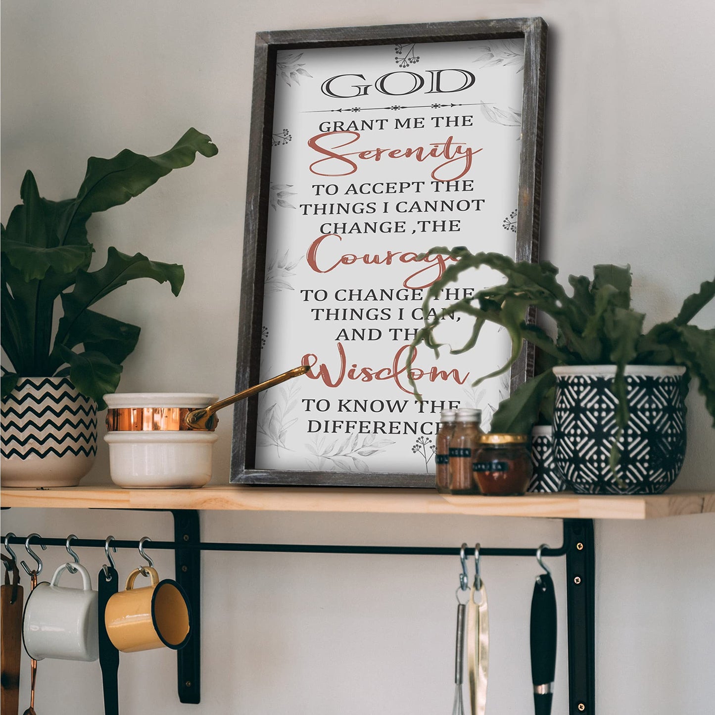 Buecasa Farmhouse God Serenity Prayer Wall Decor Sign - Religious Bible Verse Wall Art with Rustic Solid Wood Frame16x9.5 Inches Vertical