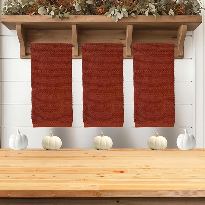 Maroon Rust Cinnamon Kitchen Hand Dish Towels: Oversized 28" x 18", 100% Cotton