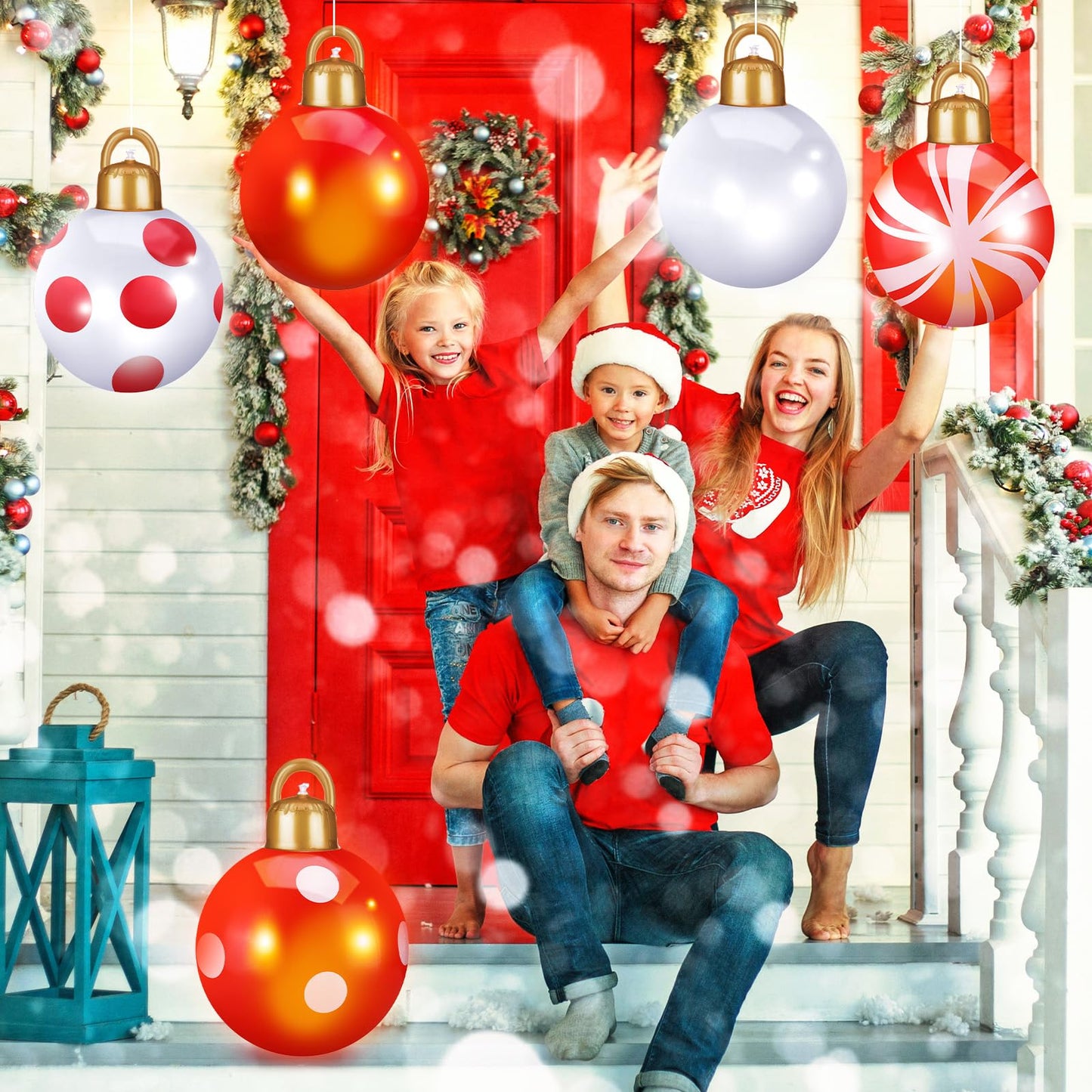 Jetec 8 Pcs 12 Inches Light Up Inflatable Christmas Balls Large Inflatable Christmas Balls PVC Giant Christmas Ornaments Oversized Christmas Balls for Holiday Garden Lawn Porch Tree