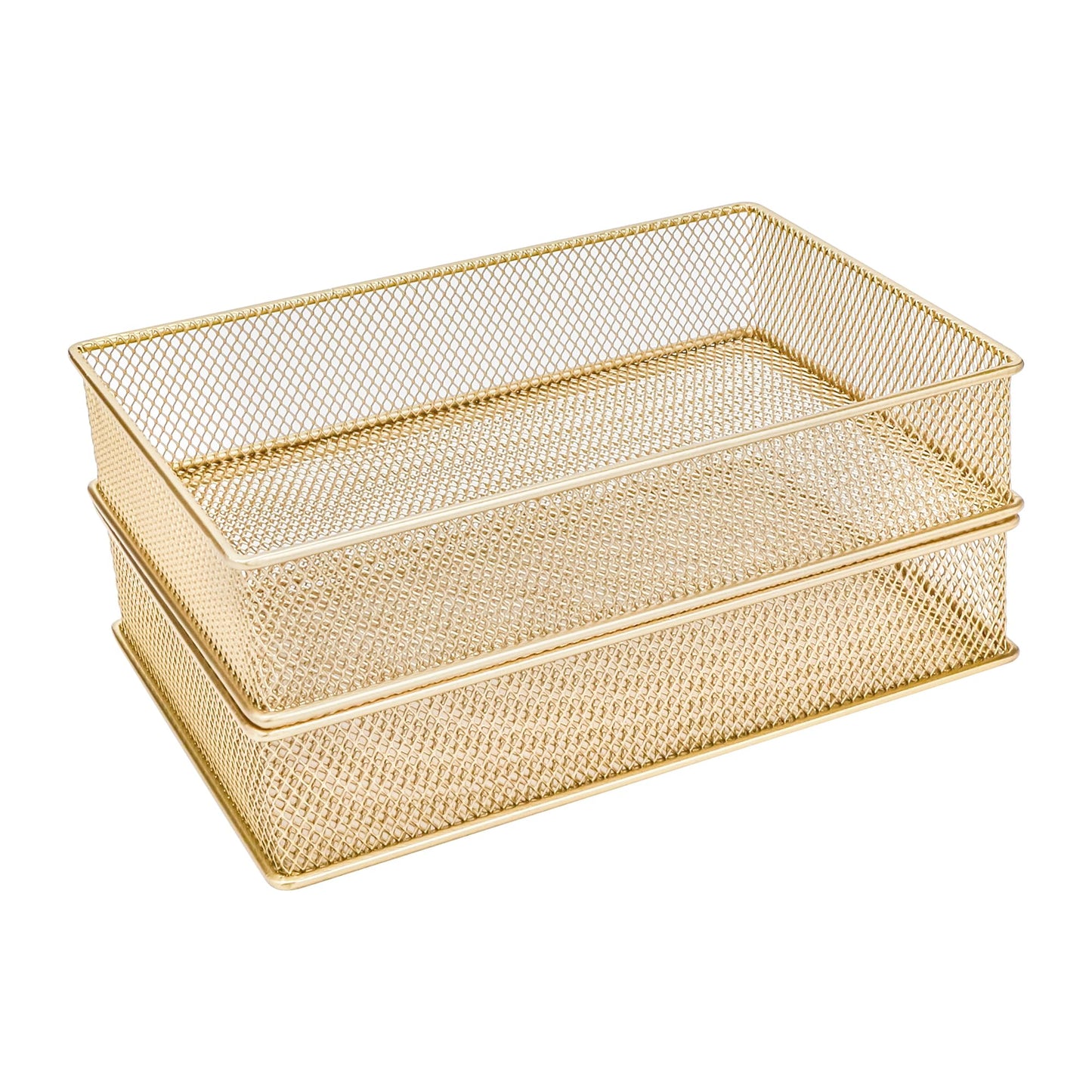 Annova Mesh Stackable Drawer Cabinet and Shelf Organizer Bins Storage Basket School Office Supply Holder Tray- Set of 2 (Gold, 6x9x2 Inch)