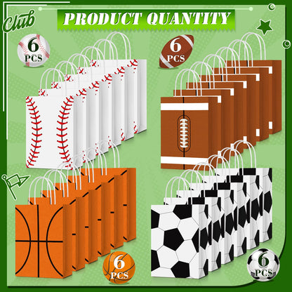 TaoBary 24 Pieces Sports Party Favor Bags Soccer Baseball Goodie Gift Bag with Handles for Football Basketball Baseball Sports Birthday Baby Shower Party Supplies Decoration