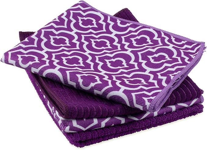 DII Cleaning Collection Multi-Purpose Microfiber, Eggplant Lattice, Dishtowel
