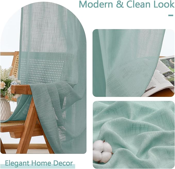 Chyhomenyc Extra Long Aqua Green Semi Sheer Curtains 108 Inches Long 2 Panels