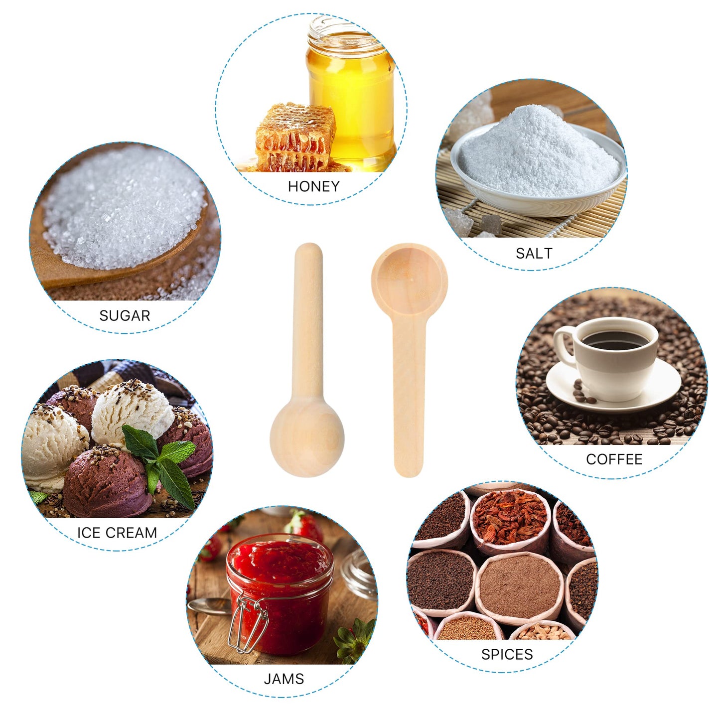 Aemygo 100 Pieces Small Wooden Spoons, 2.9 Inch Mini Natural Wooden Scoops Tiny Tasting Spoons for Spice Jars Coffee Condiment Honey Teas Sugar Kitchen Cooking