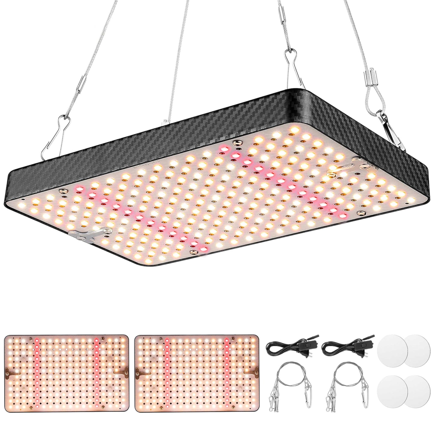 Ohtoad Grow Lights (2 Pack), Hanging Grow Lights for Indoor Plants, 200W UV-IR Full Spectrum Led Grow Light for Seed Startin
