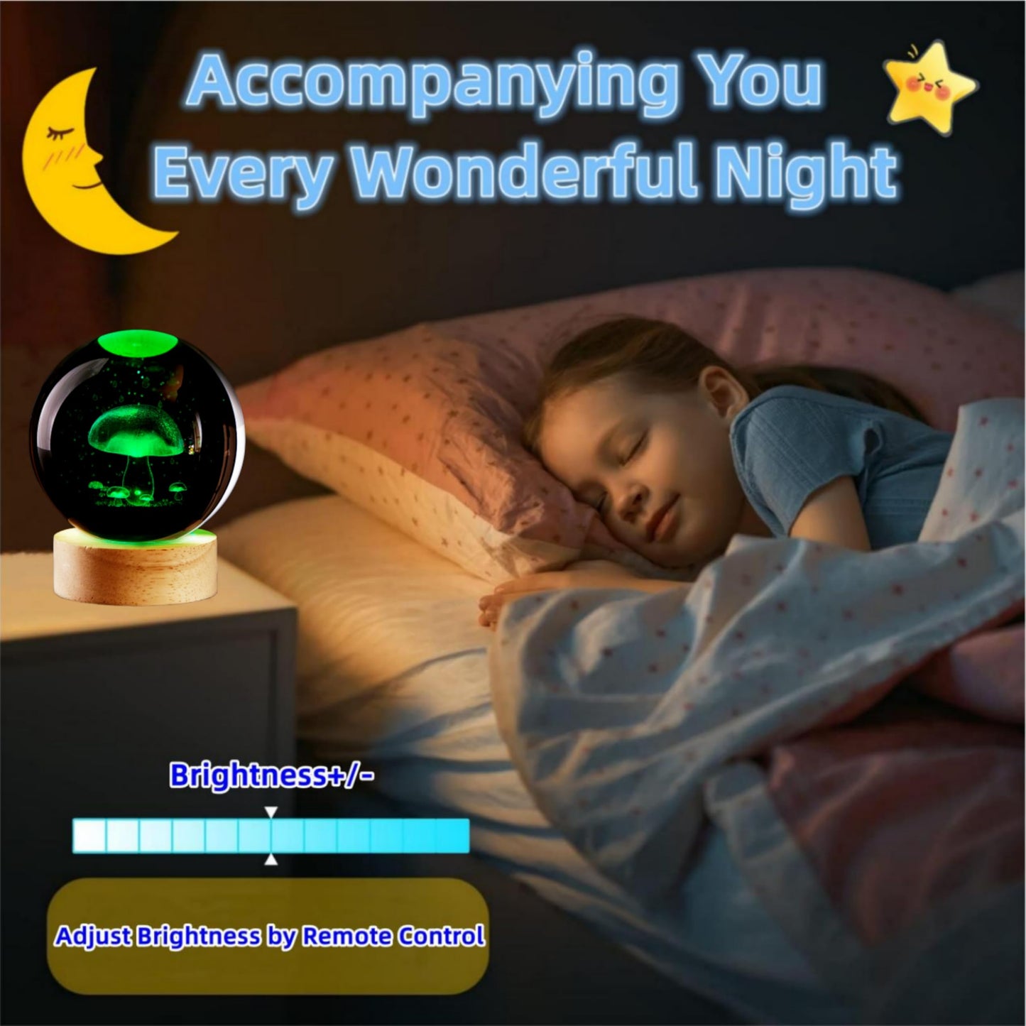 Conalisk 3D Mushroom Crystal Ball Lamp, Lifelike LED Mushroom Night Light, 16 Colors Changing Light, Dimmable Remote Control, Desk Lamp