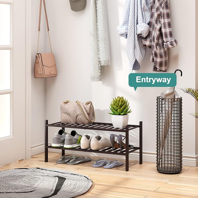 viewcare 2-Tier Shoe Rack for Entryway, Bamboo Shoe Rack for Closet, Free