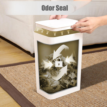 TIPGO Bathroom Trash Can with Lid, 10 Liter/ 2.6 Gallon Slim Garbage Can, Small Trash Bin Waste Basket with Pop-Up Lid for Kitchen, Bedroom, Living Room, Office (White), TSCL-10L