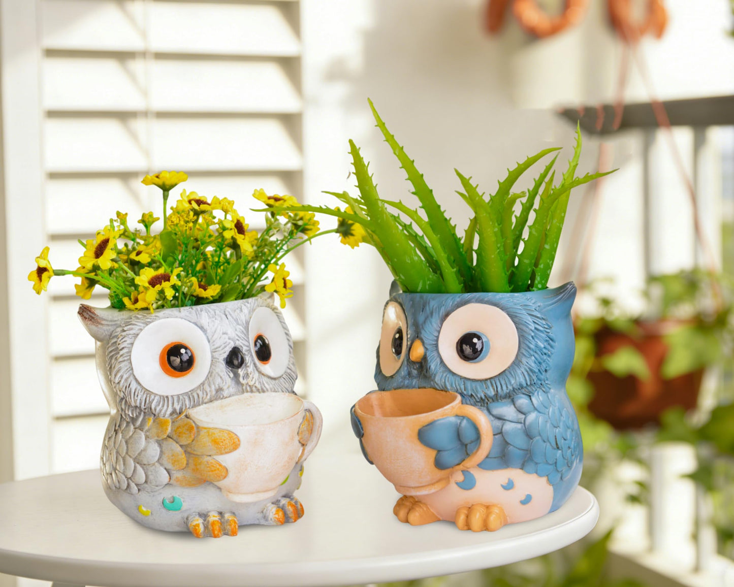 Saysmile Unique Owl Plant Pots Indoor, Cute Small Succulent Pots with Drainage Hole, Watering Owl Planters for Indoor Outdoor Plants, Resin Flower Pot for String of Pearls, Gift Ideas for Mother