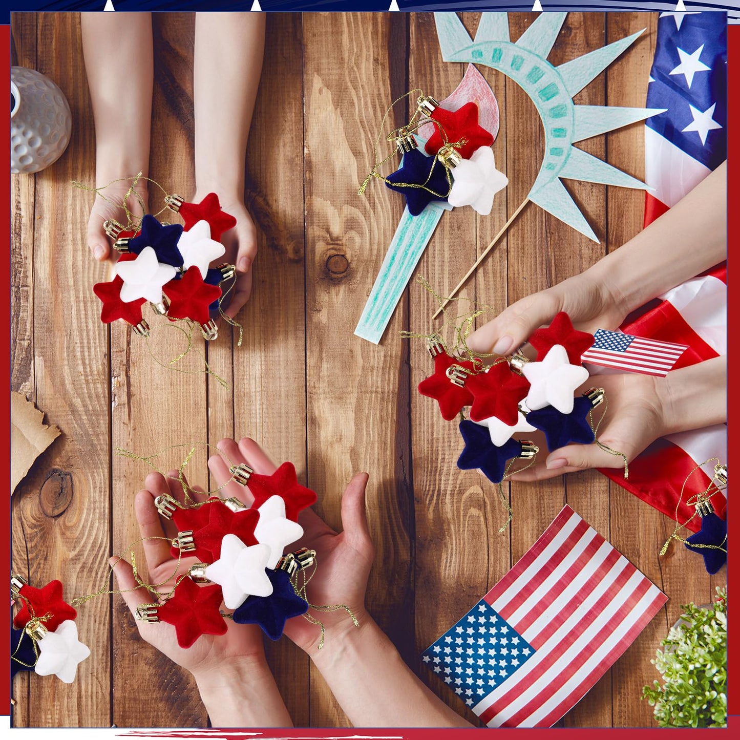 PullCrease 36 Pcs 4th of July Tree Decorations 1.18 Inch Red White Blue Star Ornaments Patriotic Hanging Star Shaped Ornaments for Independence Day 250th Anniversary Holiday Party Supplies