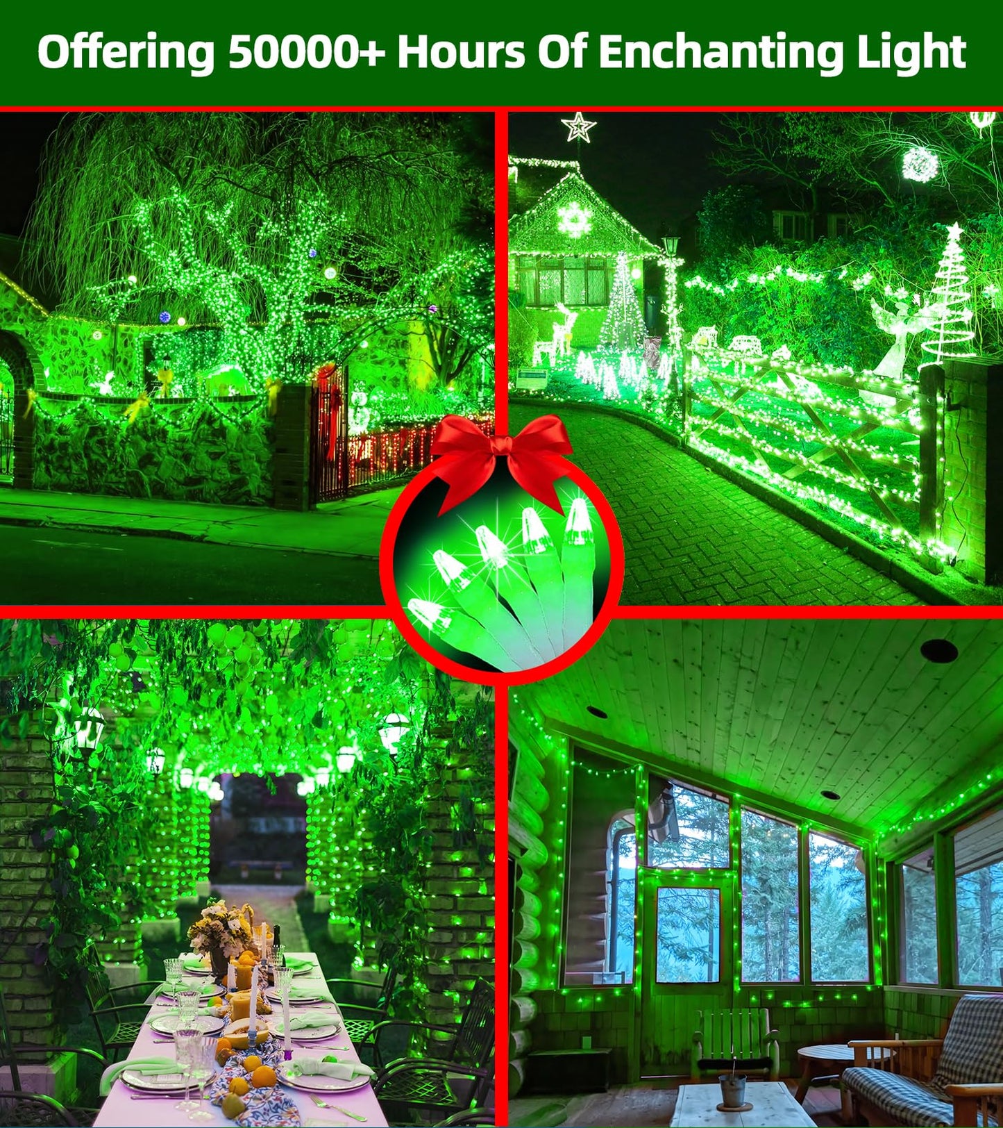 QUHUATU 1500 LED Chrstmas String Lights, 492FT Super Long Christmas Lights with 8 Modes, Christmas Tree Lights with Timer Memory for Indoor Outdoor Tree Fence Garden Xmas Wedding Party Decor Green