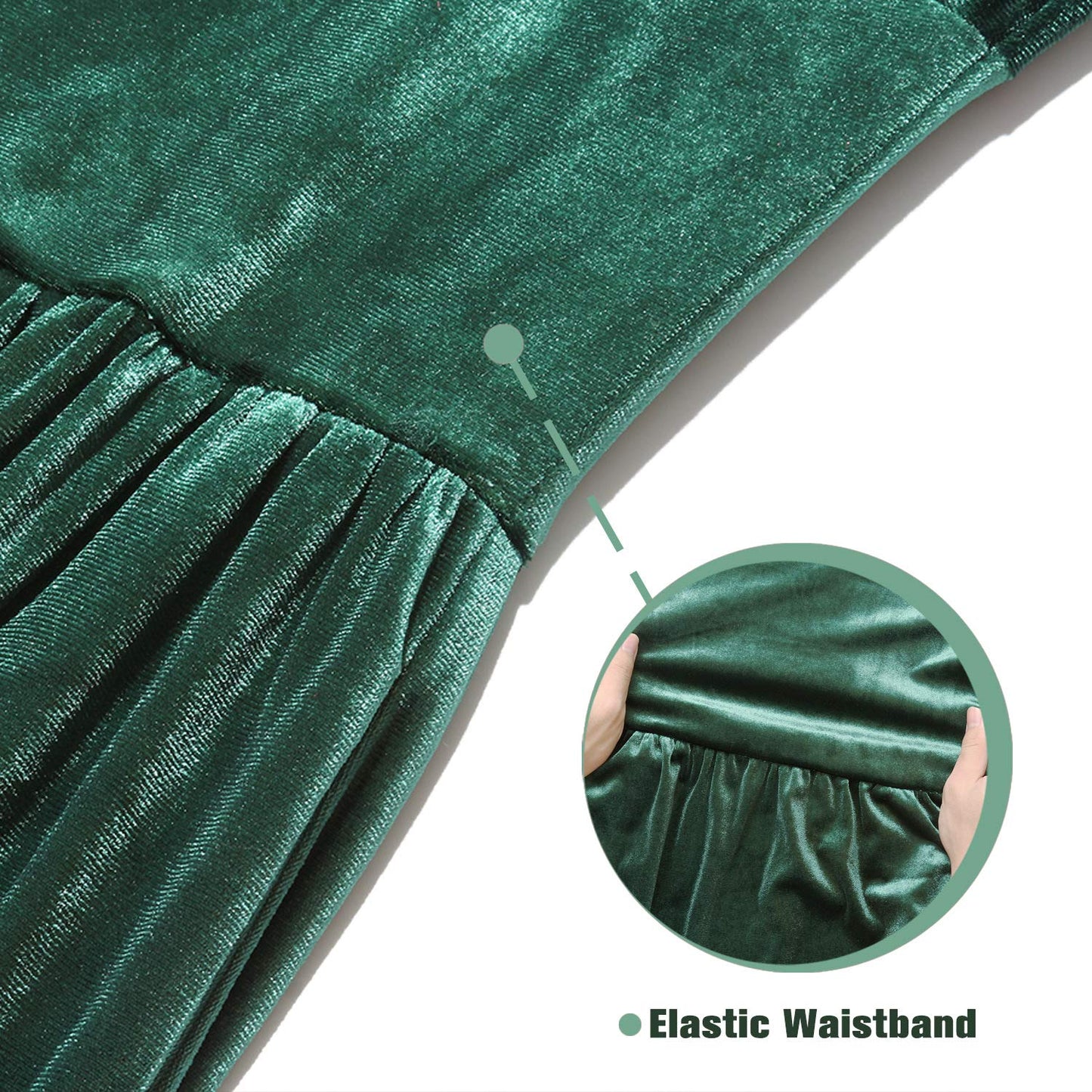 GAZIAR Girls Maxi Velvet Dress with Pockets Long Sleeve Casual Dress Party Dress for Evening Gown Christmas Wedding Holiday Green Large