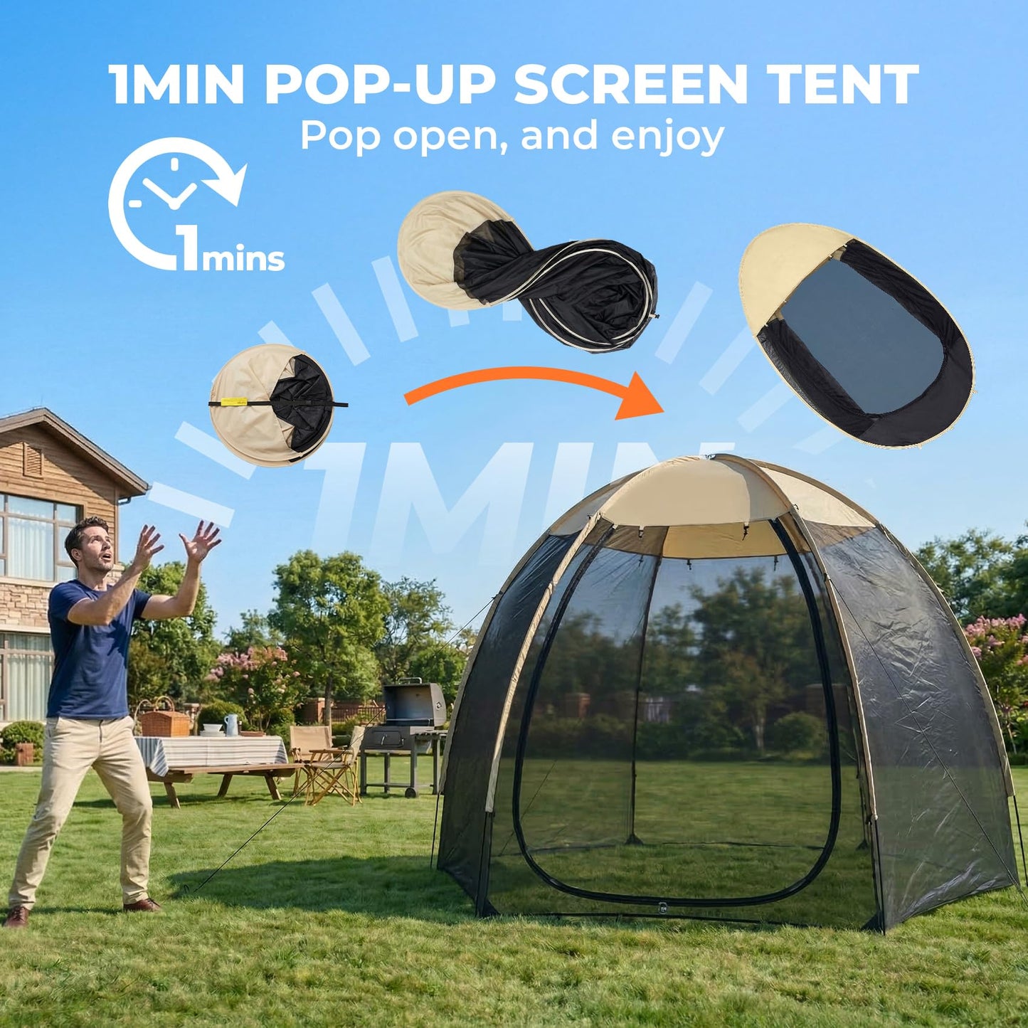 Alvantor® Screen House Mesh Tent, 10 x10 FT Pop Up Outdoor Gazebo with Sun Shade Mosquito Net for Backyard Garden, Beige