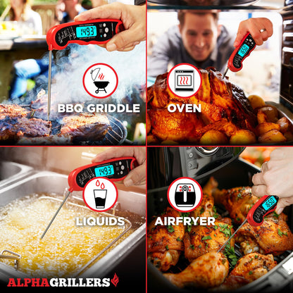 Alpha Grillers Meat Thermometer Digital - Instant Read Food Thermometer for Cooking Grilling Air Fryer Griddle Probe Kitchen Gadgets Essentials BBQ Accessories Grill Gifts for Men Him Dad Birthday