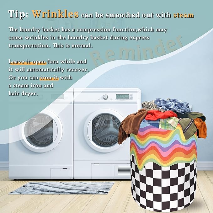 Rainbow Grey White Plaid Laundry Hamper Colorful Hippie Funny Laundry Basket