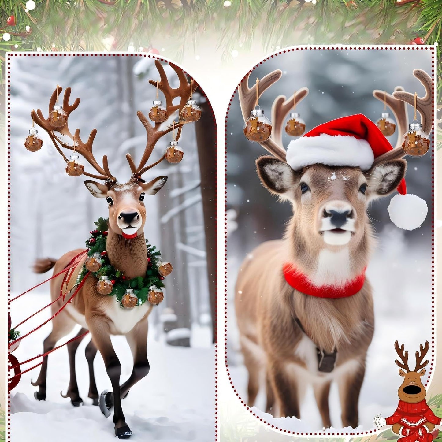 Giegxin 12 Set Funny Christmas Ornaments Kit Reindeer Poof Ball Prank Xmas Hanging Fillable Ball Ornament DIY Funny Hilarious for Home Christmas Tree Party Decor, 2.36 Inch