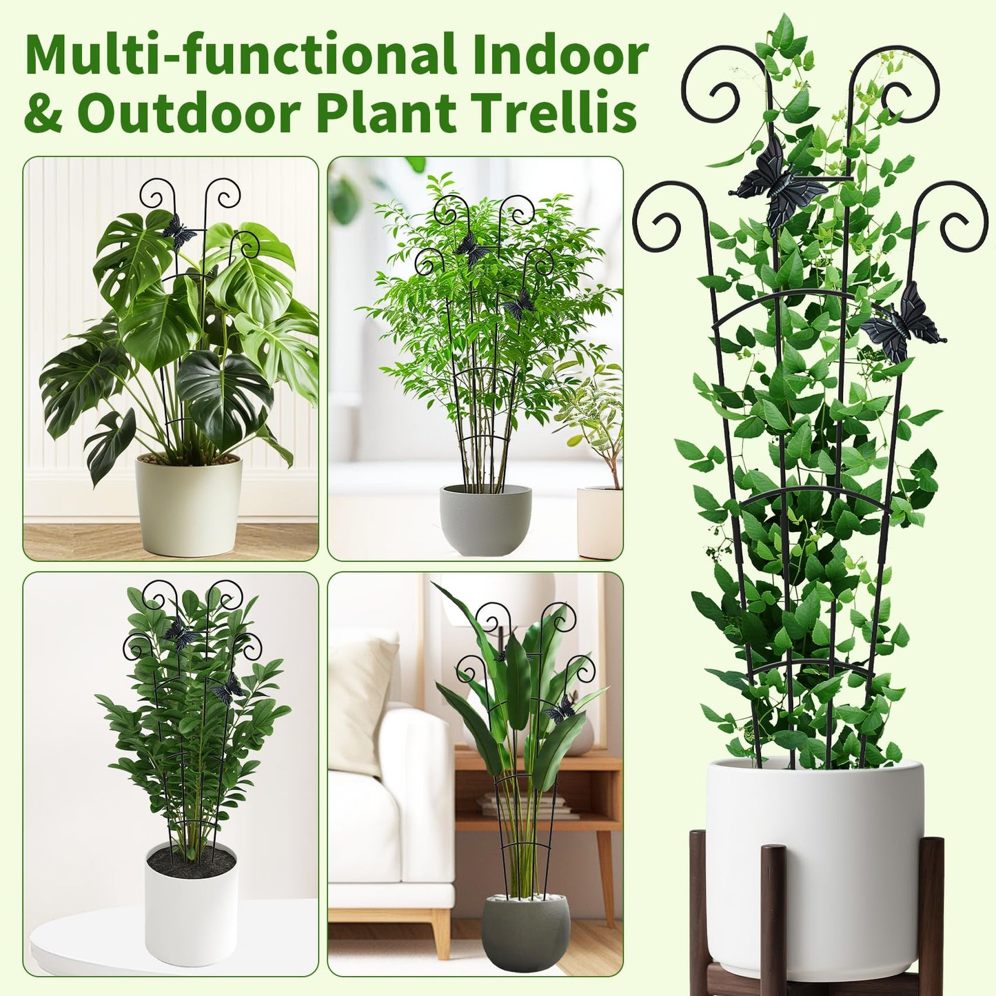 2 Pack 30 Inch Taller Plant Trellis for Potted Climbing Plants Indoor,Expandable Metal Garden Trellis for Climbing Plants,Flowers Vine Ivy, Sturdy Houseplant Support for Potted Plants with Ties