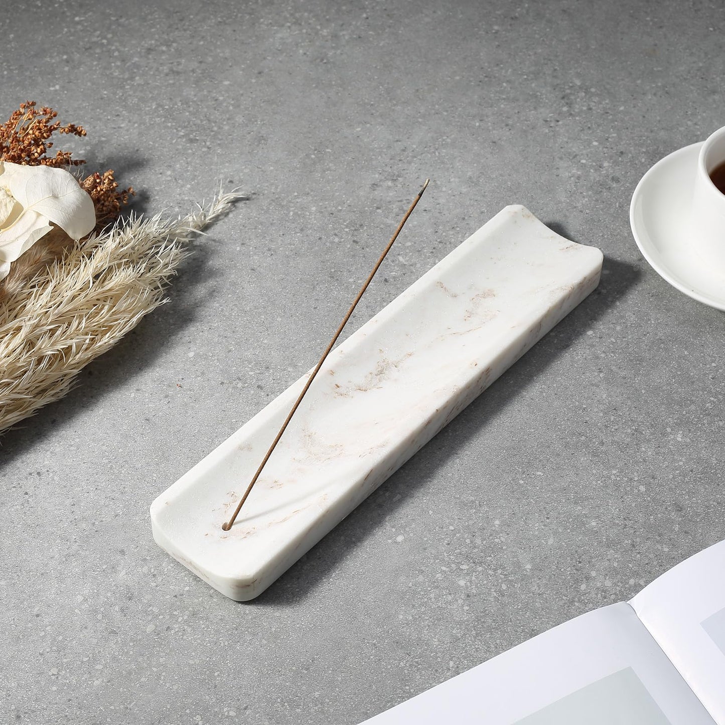 Koville Marble Incense Holder, Incense Holder for Sticks, Incense Sticks Holder Ash Catcher for Meditation Yoga SPA, Natural Stone Incense Burner, Home Table Decor (White&Gold)
