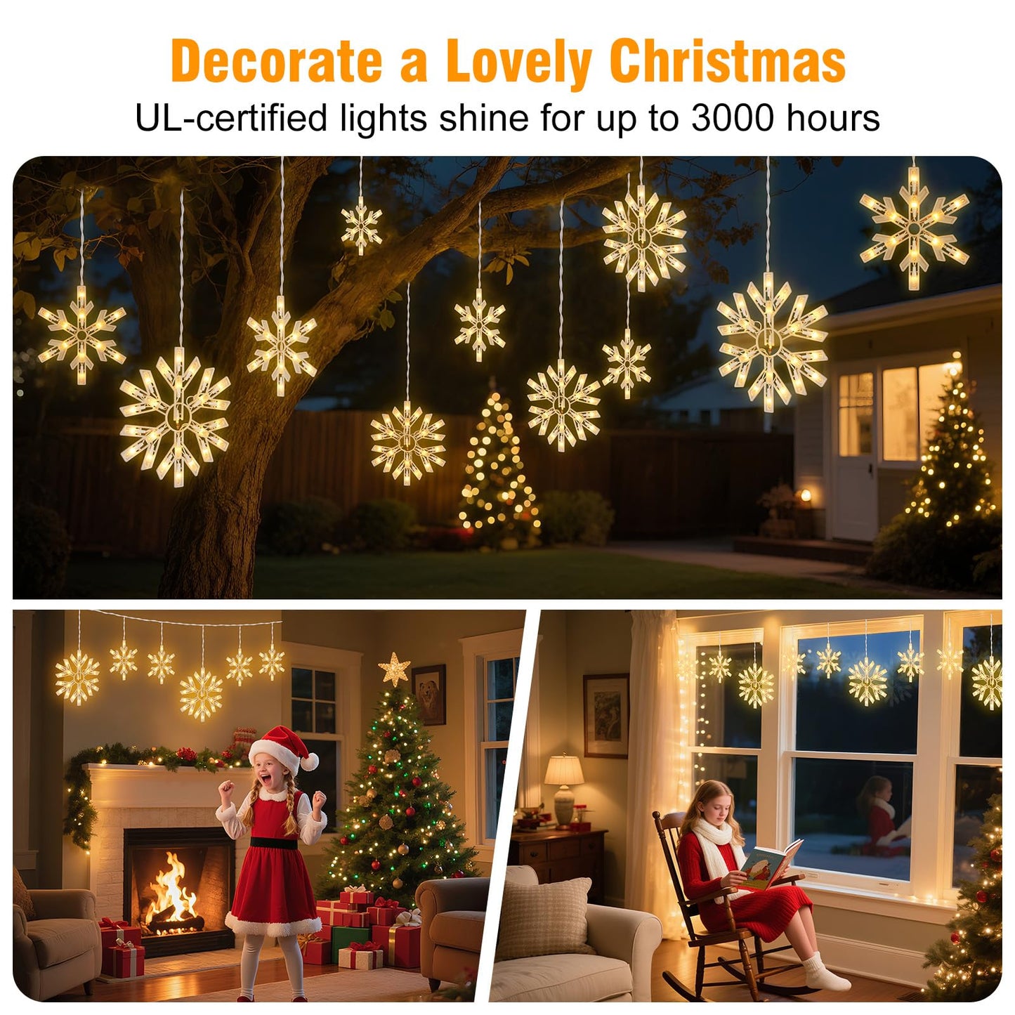 Snowflake Christmas String Lights with 9 Drops - 13ft 150 Mini Bulb Icicle Lights with Hooks, Plug-in Connectable Hanging Lights for Christmas Home Indoor Outdoor Party Wedding Holiday Décor, 2 Pack