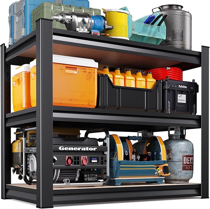 AOAORRG Garage Shelving Heavy Duty Storage Shelves, Metal Adjustable Shelving Unit, Utility Garage Organizer Shelf for Basement, Pantry, Kitchen, Warehouse, 33.5" Wx15.7 Dx35.4 H, Black