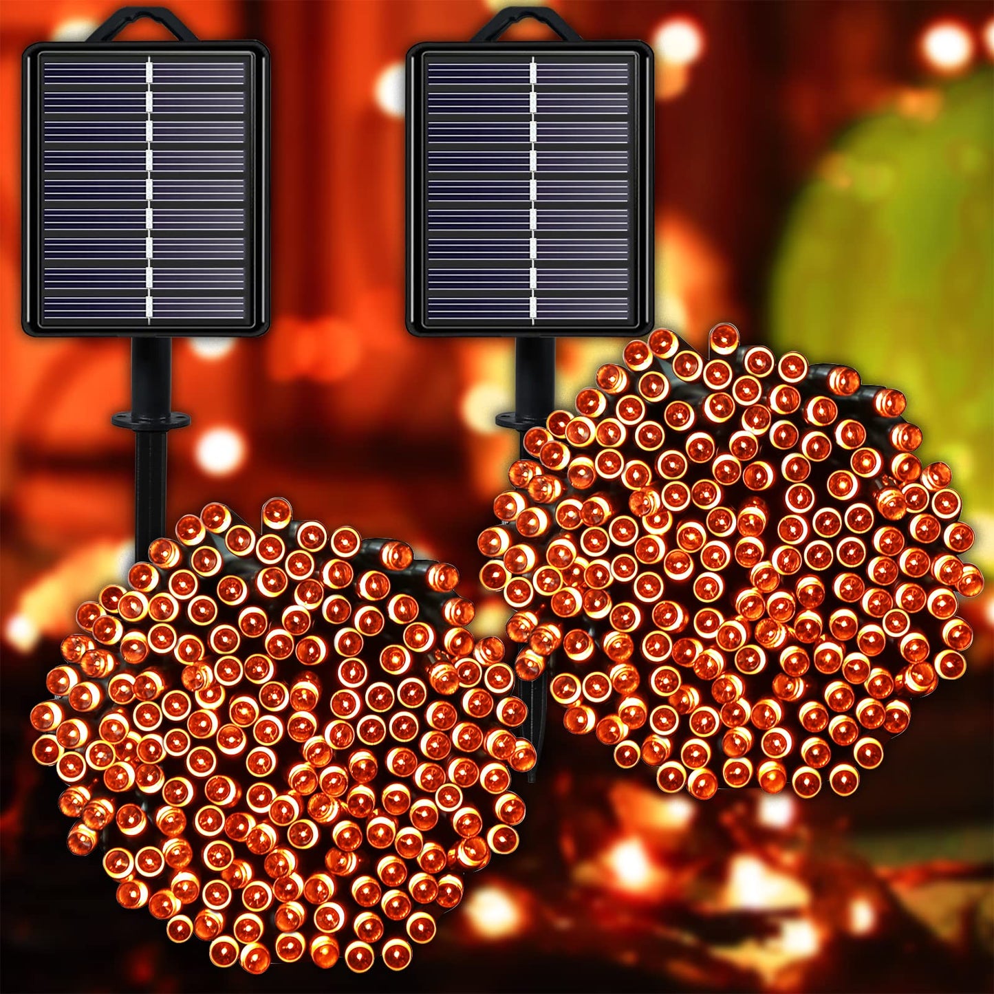 Solar Halloween String Lights Outdoor Orange, 2Pack 144ft 400 LED Spooky Lights 8 Modes with Timer, IP44 Waterproof Twinkle Lights for Fall Party, Patio, Garden Decor