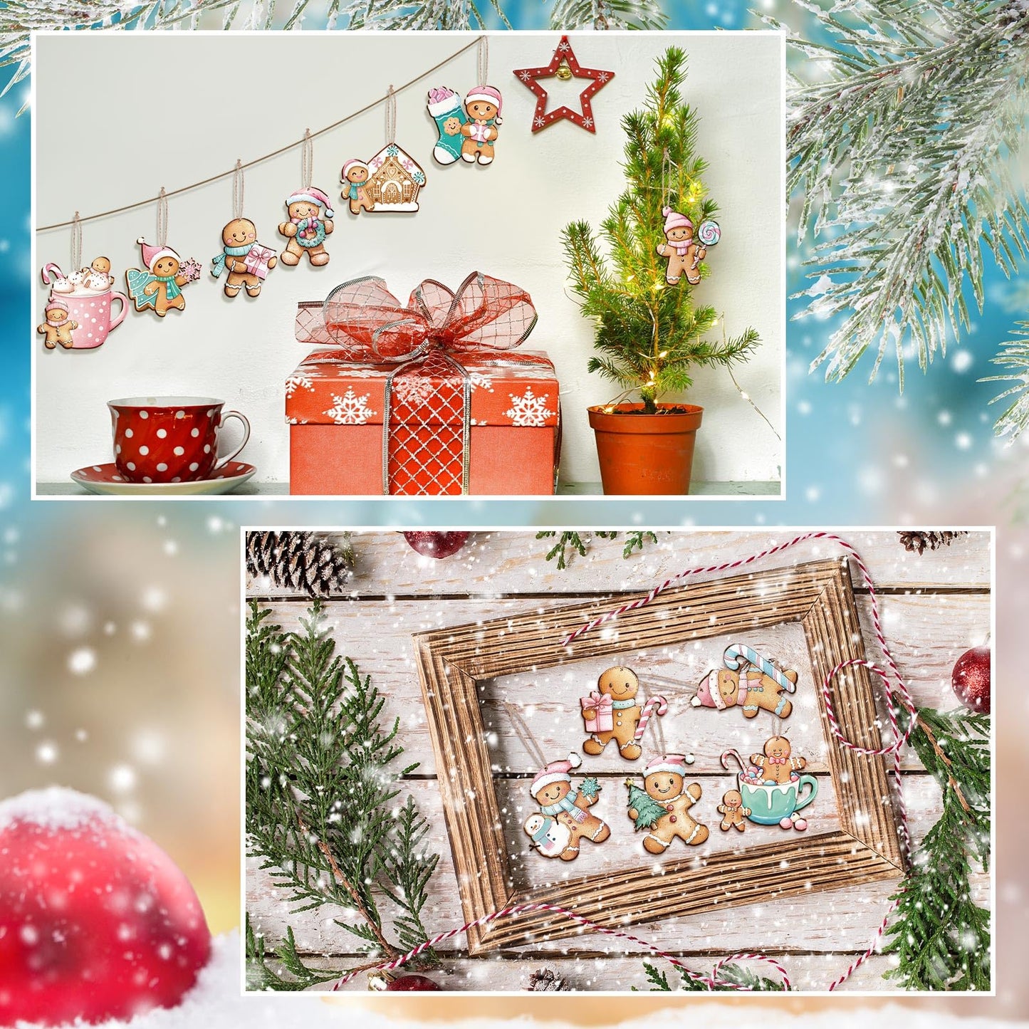 Kathfly 24 Pcs Pastel Pink Gingerbread Christmas Ornaments Wooden Gingerbread Men Cookies with Hemp Rope Cute Christmas Hanging Decorations for Xmas Tree Holiday Party Decor