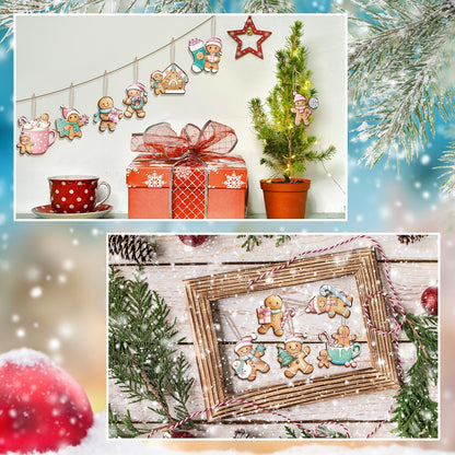 Kathfly 24 Pcs Pastel Pink Gingerbread Christmas Ornaments Wooden Gingerbread Men Cookies with Hemp Rope Cute Christmas Hanging Decorations for Xmas Tree Holiday Party Decor