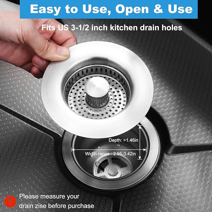 3-in-1 Kitchen Sink Drain Strainer & Stopper