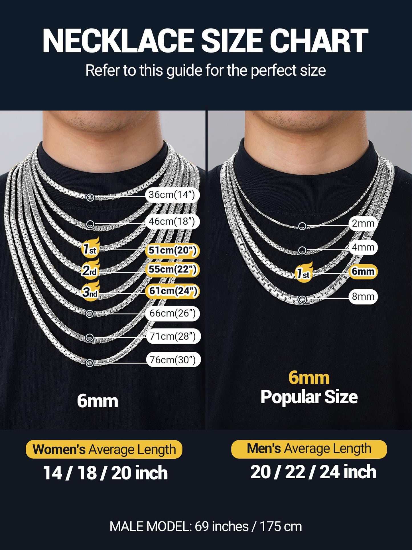 PROSTEEL Mens Chains Necklace Stainless Steel Men Jewelry Flat Link Chain Long Necklace 30inch