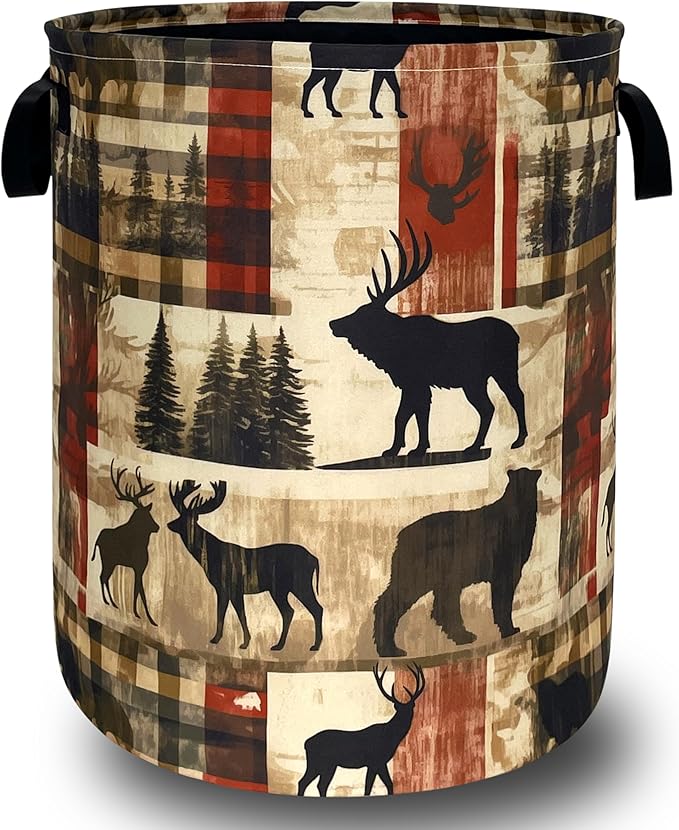 Deer Laundry Basket Portable Oxford Cloth Funny Retro Forest Animal Bears