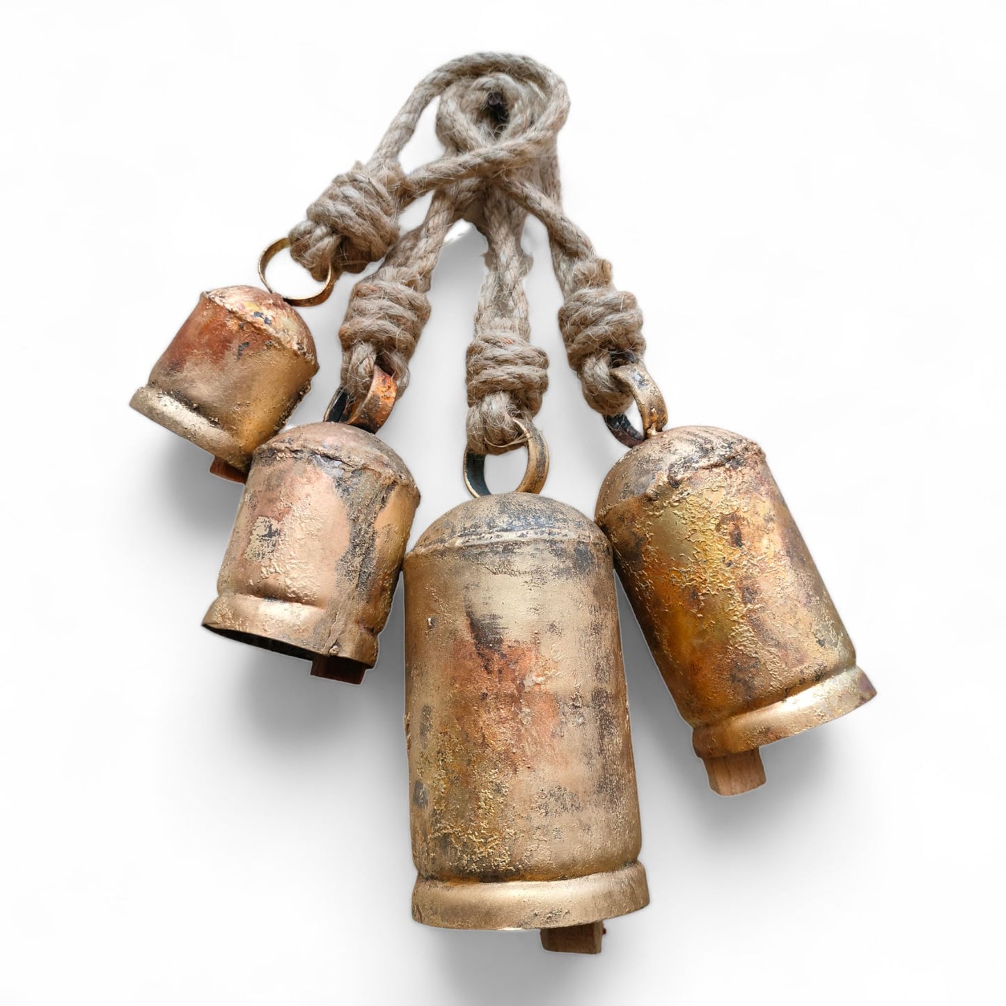 Siddhivinayak Overseas Set of 4 Metal Christmas Bells for Decoration Rustic Brass Gold Large Bell Cow Hanging