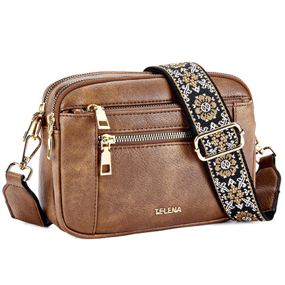 Telena Small Crossbody Bags For Women Vegan Leather Crossbody Purse With Adjustable Wide Strap For Daily Life