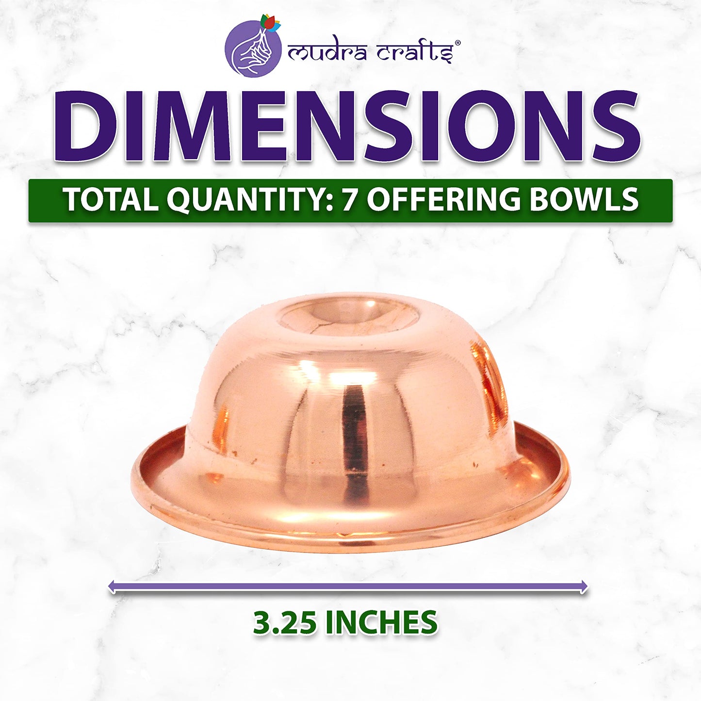 Mudra Crafts Brass Copper Offering Bowl Set of 7 Tibetan Buddhist Alar Supplies for Meditation Yoga Burning Incense Ritual Smudging Decoration 3.25 Inches Copper Tone