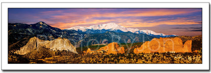 PHOTOSBYJON Pike's Peak and Garden of The Gods 11.75 inches x 36 inches Colorado Mountain Landscape Photographic Print Panorama Poster Photo Picture Standard Size