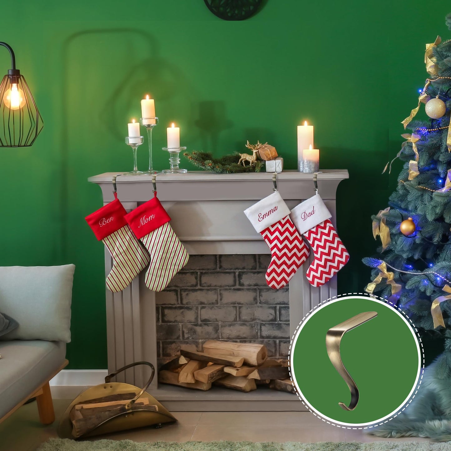 Doitory Stocking Holders for Mantle,Christmas Stocking Holder Set of 4,Stocking Hangers for Mantel,Stocking Hooks for Fireplace(Bronze)