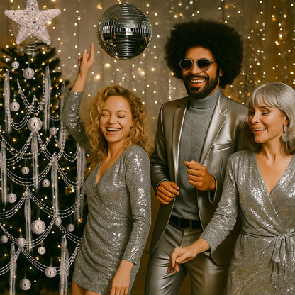 Thyle 10022 Pcs Disco Christmas Decor 20 Mirror Disco Balls 10000 Silver Tinsel Icicle Strands Glittered Star Tree Topper Ornaments 10 Meter Beaded for Christmas Party Supplies