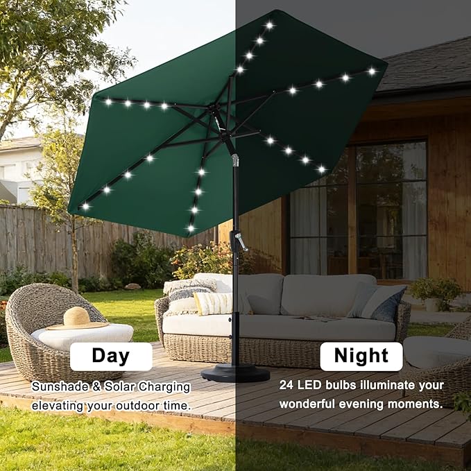 ABCCANOPY Durable Solar Led Patio Umbrellas with 24LED Lights 7.5FT (Green)