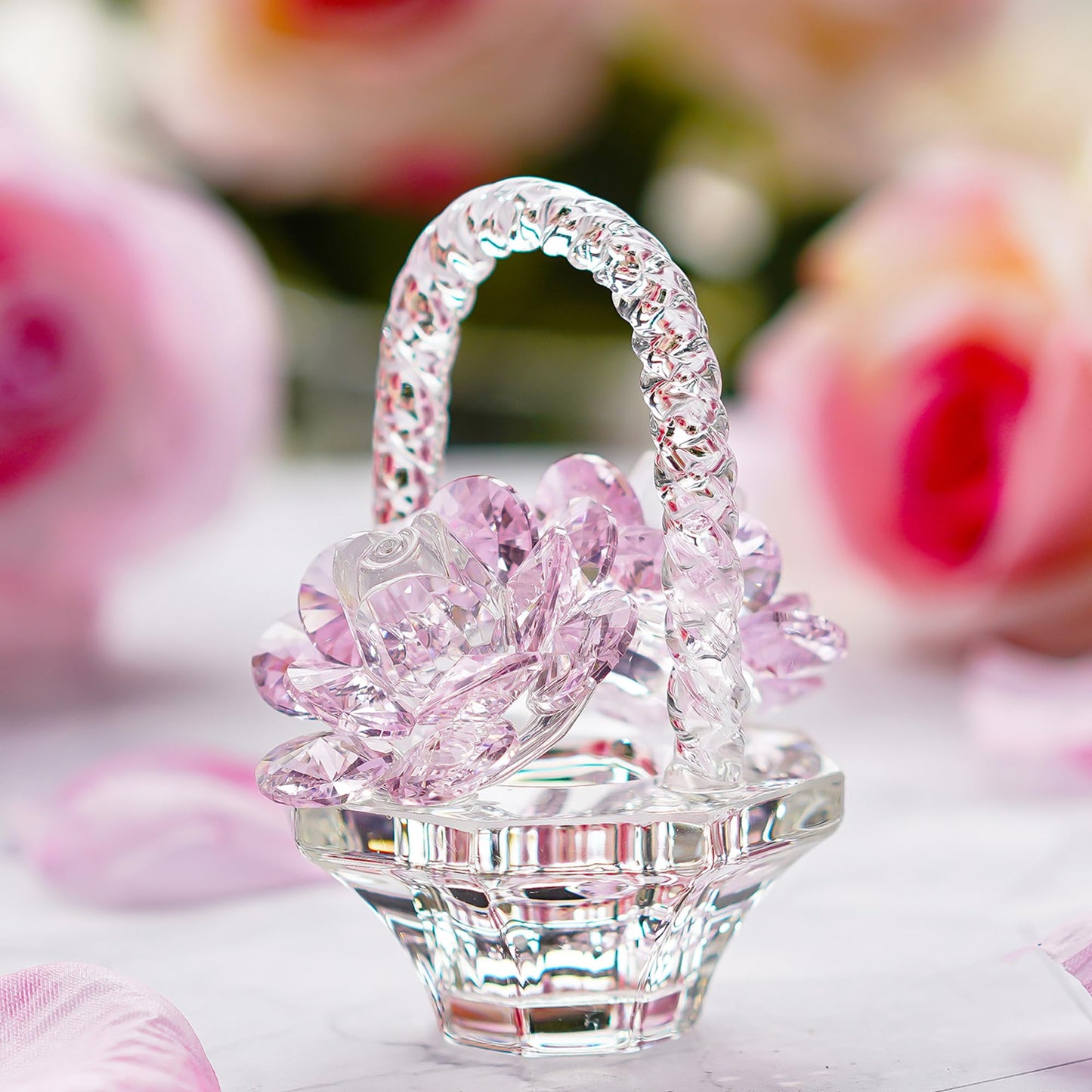 Crystal Rose Flower Figurine Handcrafted Glass Gift for Women