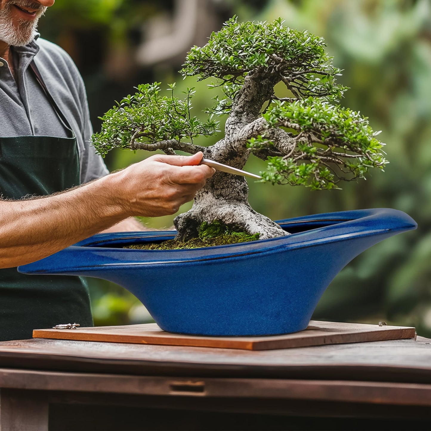 Teagas Bonsai Tree Pot 18 Inch - Ceramic Succulent Pots Large Bonsai Planter for Indoor Outdoor Plants Decorative Plant Pot with Drainage Hole Flower Pot for Home Garden Room Decor Blue