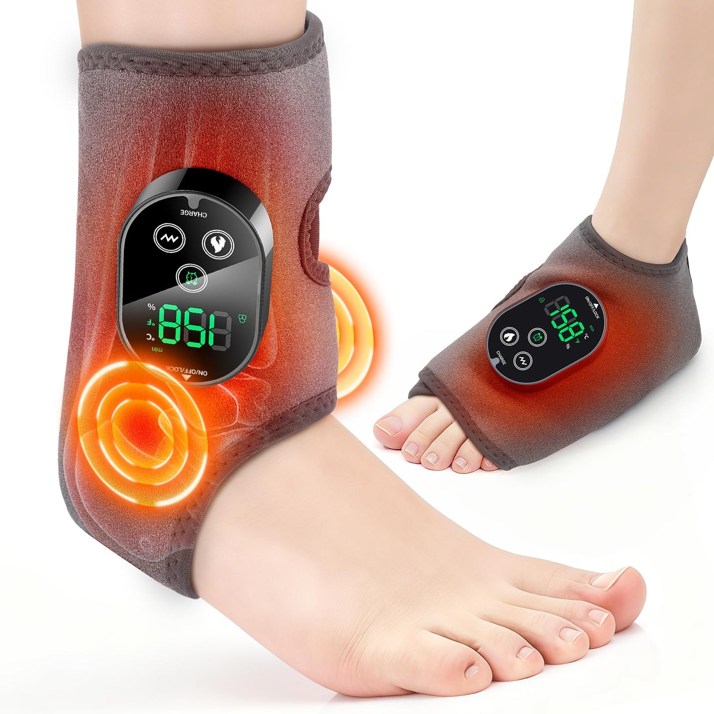 Cordless Ankle Massager for Pain Relief, Heated Foot Massager for Neuropathy, Foot and Ankle Massager with Heat, Ankle Heating Pad with Massage, HSA Eligible FSA, 6 Heats, 3 Massages, Single One