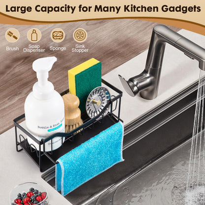 Sinnsally Sponge Holder for Kitchen Sink Caddy,Stainless Steel Dish Soap Dispenser Rack,Dish Soap Caddy for Kitchen Sink Utensil Holder with Drain for Countertop,Kitchen Counter Organizer and Storage